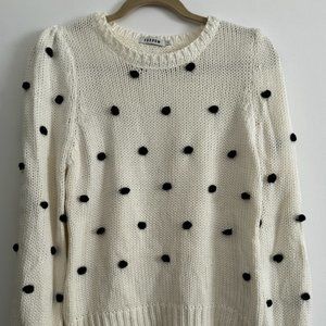 Ivory & Black Knit Pom Ball Crew Neck Sweater